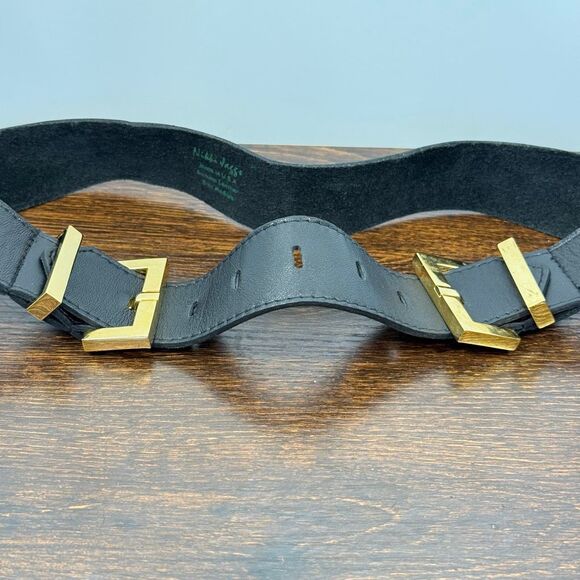 Nikki Jasso black and brass leather USA belt size medium - Picture 3 of 5